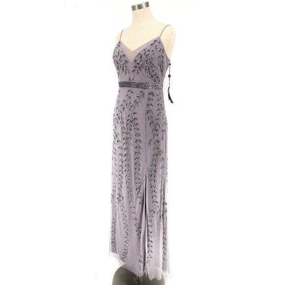 Adrianna Papell Vine Beaded Illusion V-Neck Gown - Picture 7 of 8